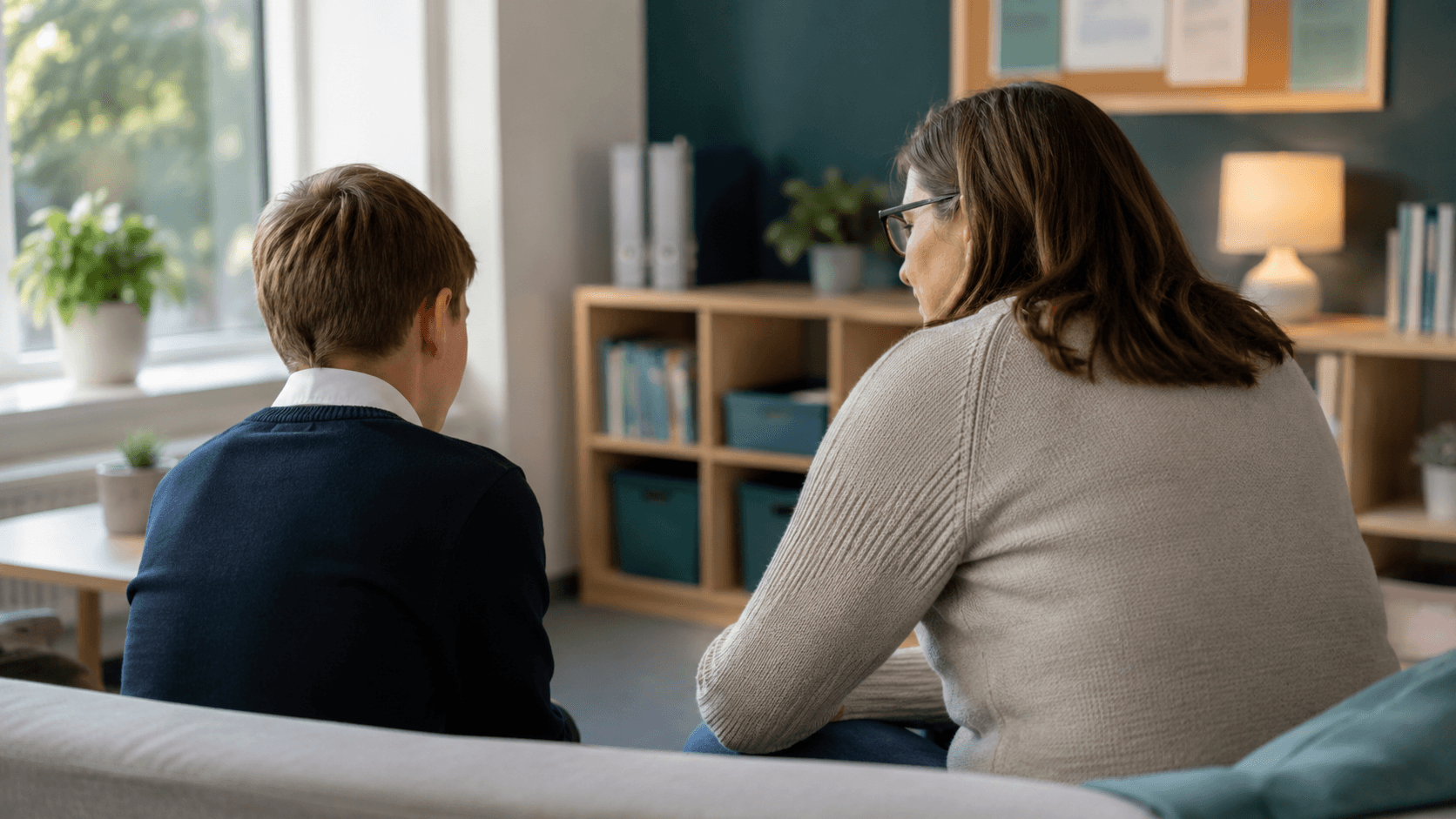 Calm SEMH support conversation in a school setting